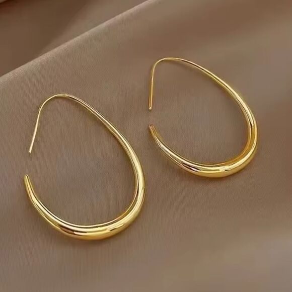 NEW 14k Gold Plated Teardrop Dangle Earrings Choose Gold or Silver Hoop Earrings - Picture 1 of 8